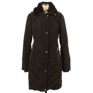 Michael Kors Olive Full Zip Down Removable Hood With Faux Fur Collar Size XS EUC